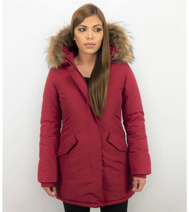 PARKAS MUJER  MUJERES WOOLY LONG DE INVIERNO LARGO  PARKA BOLSILLOS  ROJO