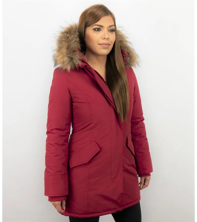 PARKAS MUJER  MUJERES WOOLY LONG DE INVIERNO LARGO  PARKA BOLSILLOS  ROJO