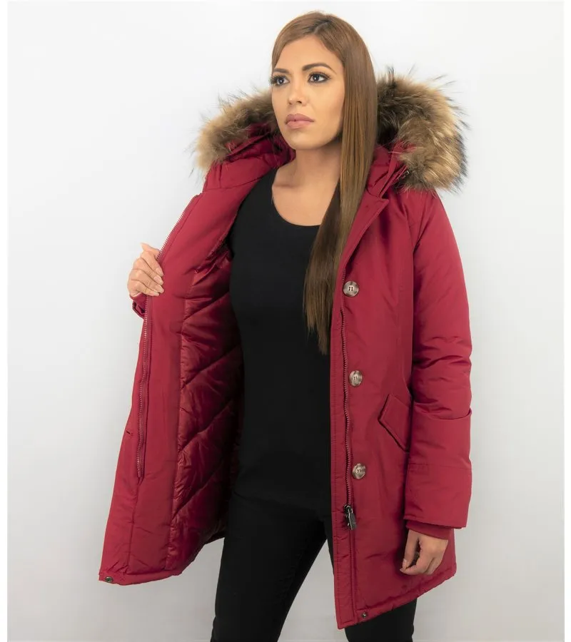 PARKAS MUJER  MUJERES WOOLY LONG DE INVIERNO LARGO  PARKA BOLSILLOS  ROJO