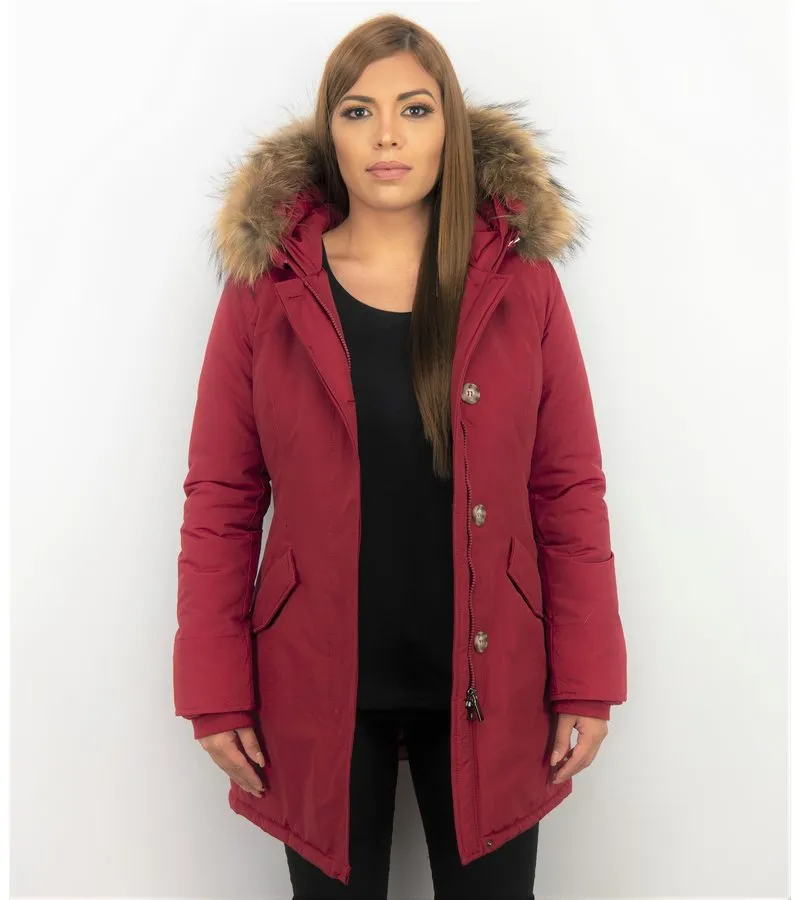 PARKAS MUJER  MUJERES WOOLY LONG DE INVIERNO LARGO  PARKA BOLSILLOS  ROJO