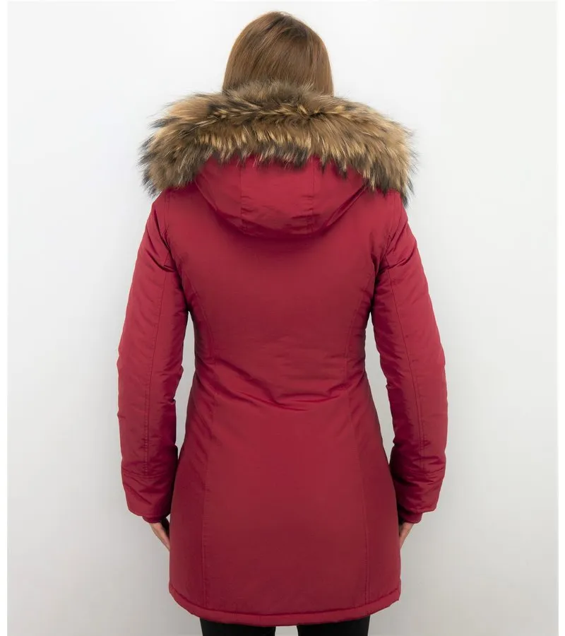 PARKAS MUJER  MUJERES WOOLY LONG DE INVIERNO LARGO  PARKA BOLSILLOS  ROJO