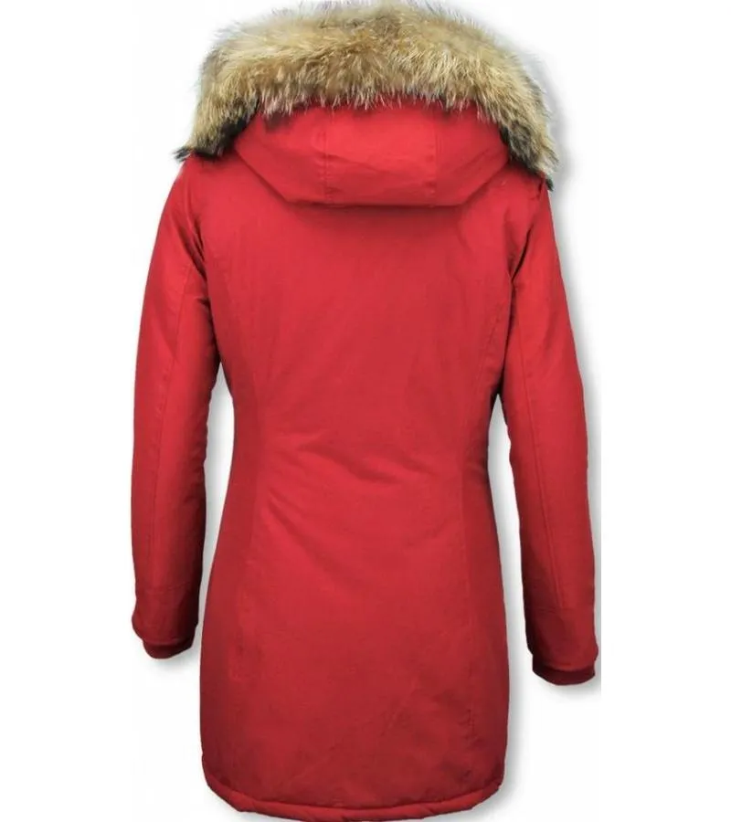 PARKAS MUJER  MUJERES WOOLY LONG DE INVIERNO LARGO  PARKA BOLSILLOS  ROJO