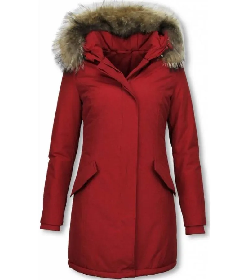 PARKAS MUJER  MUJERES WOOLY LONG DE INVIERNO LARGO  PARKA BOLSILLOS  ROJO