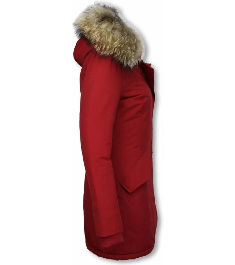 PARKAS MUJER  MUJERES WOOLY LONG DE INVIERNO LARGO  PARKA BOLSILLOS  ROJO