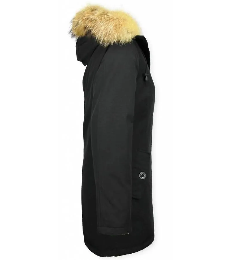 PARKAS MUJER  SEñORA ABRIGOS DE INVIERNO LARGOS  CAPUCHA PELO GRANDE  NEGRO