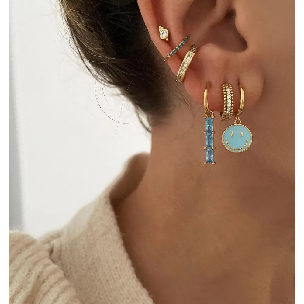 Pendiente Baguette Blue Oro