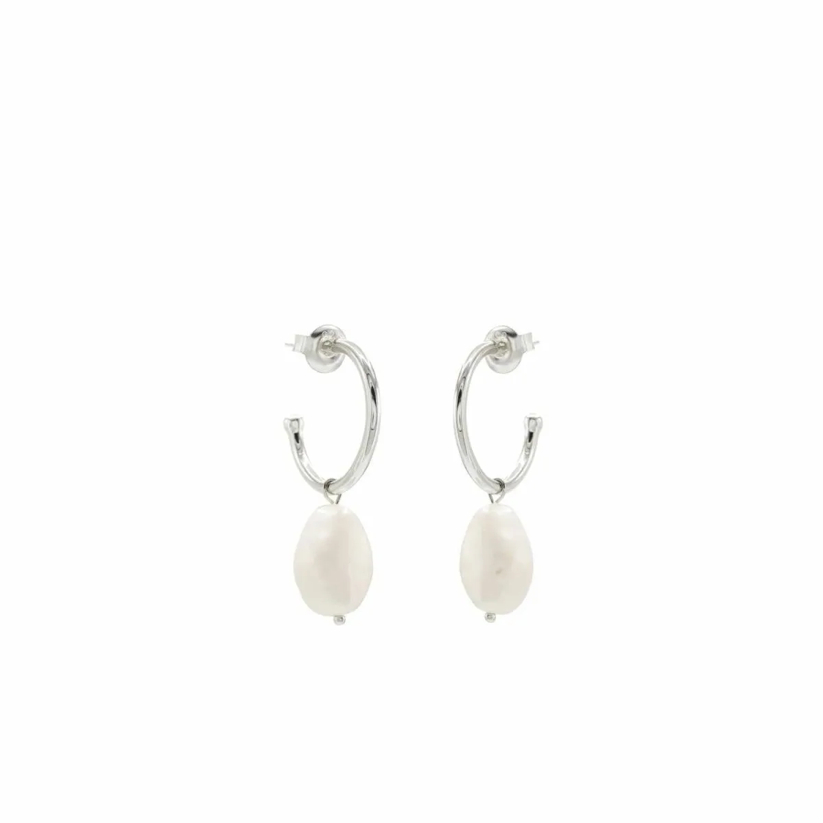 Pendientes aro de plata con colgante perla natural