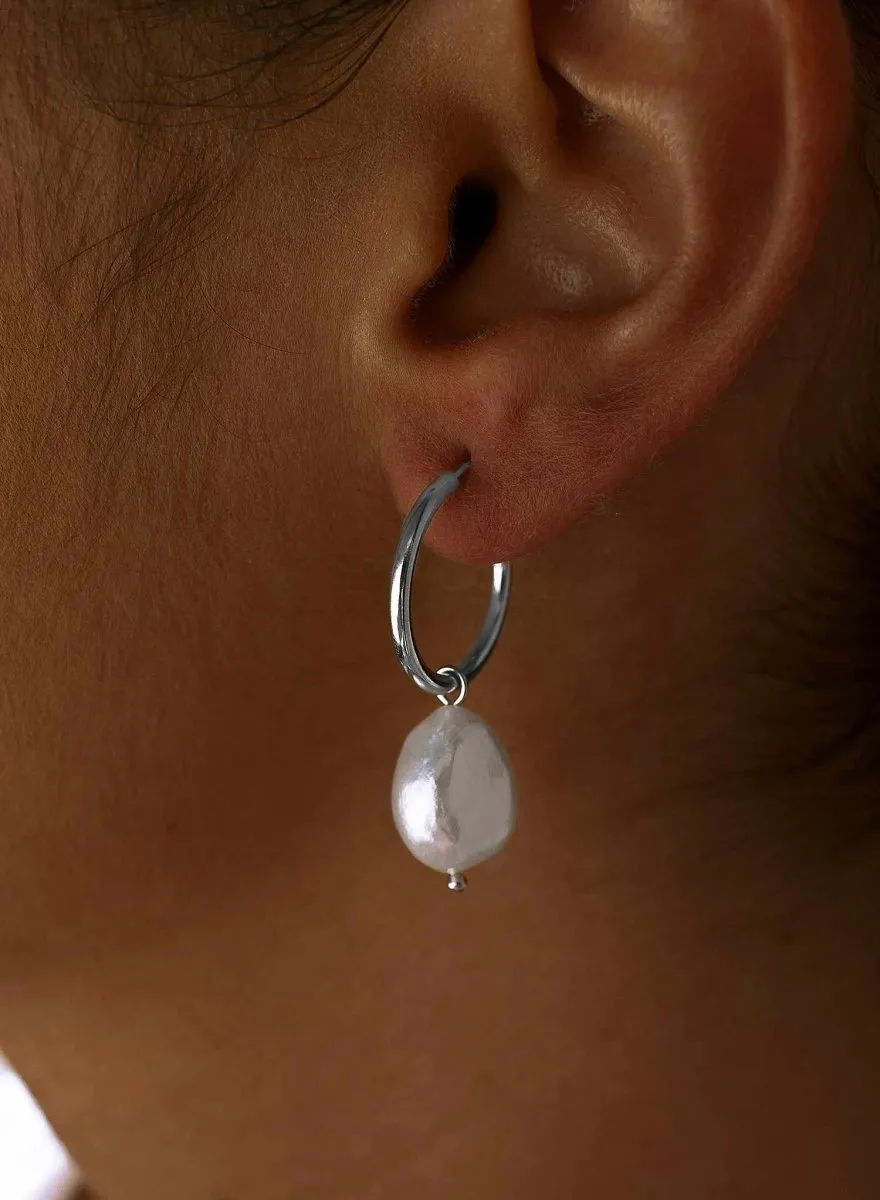 Pendientes aro de plata con colgante perla natural