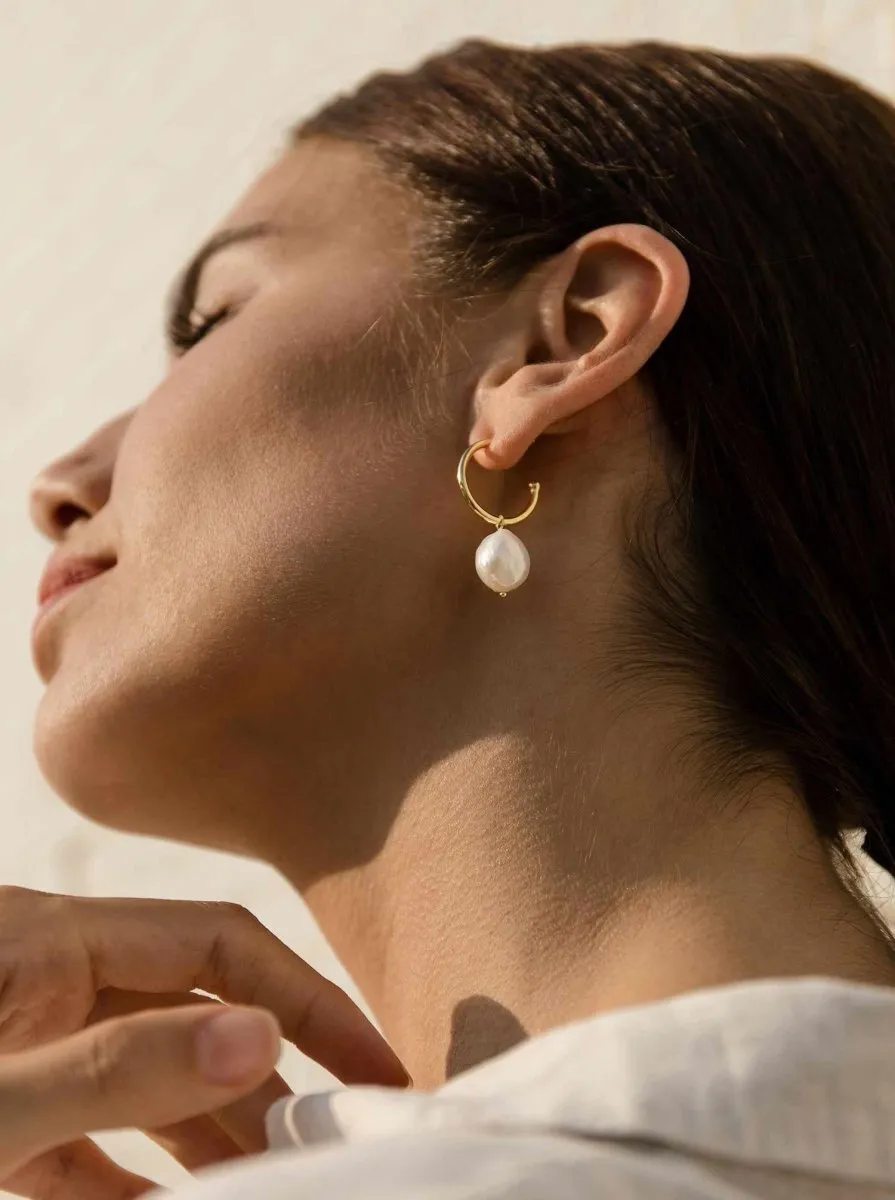 Pendientes aro de plata con colgante perla natural