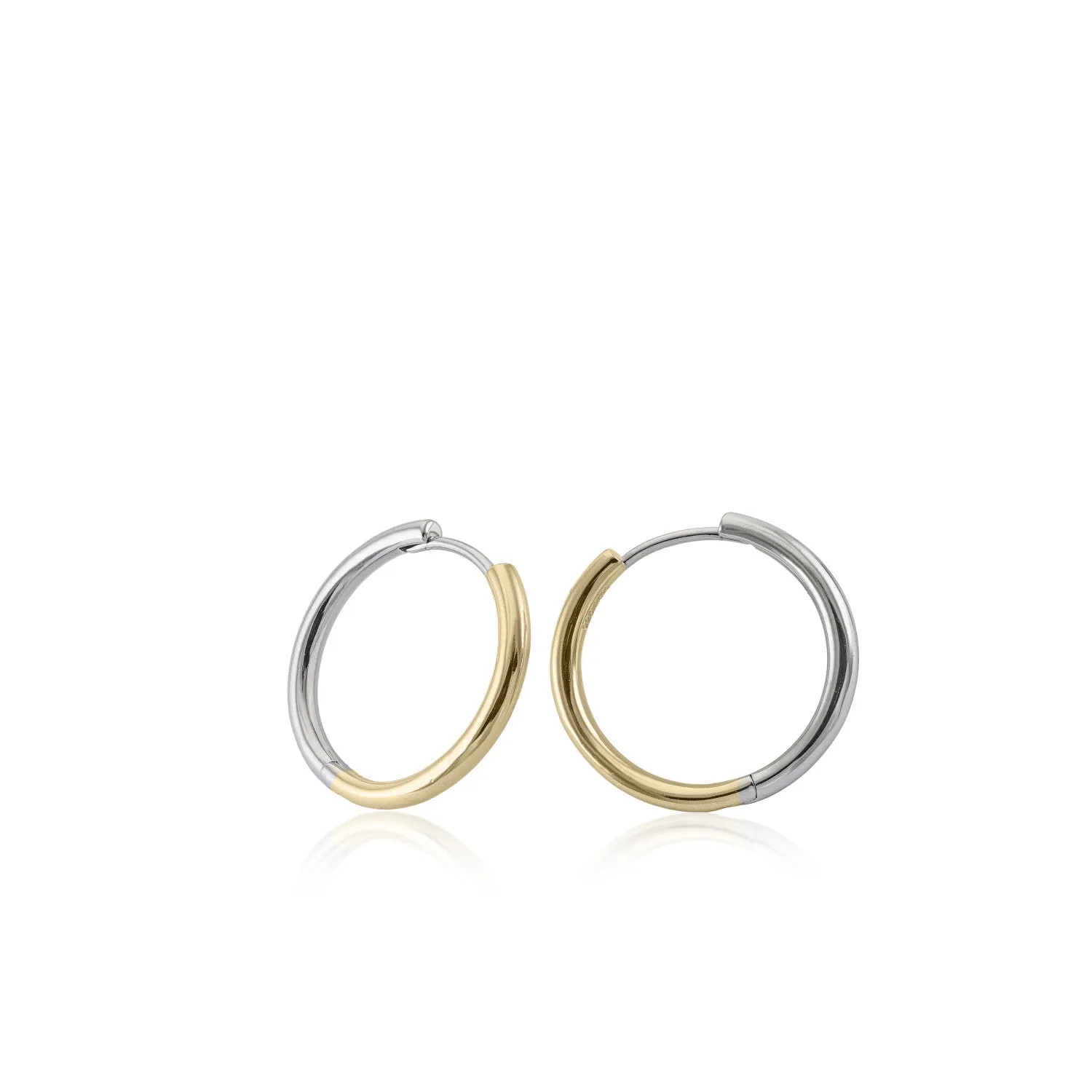 Pendientes bicolor de plata diseo aro mediano