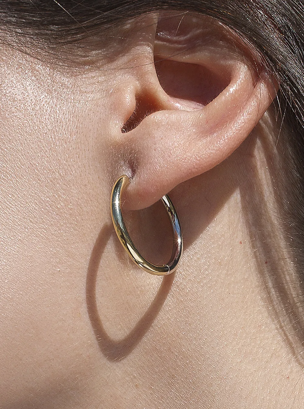 Pendientes bicolor de plata diseo aro mediano