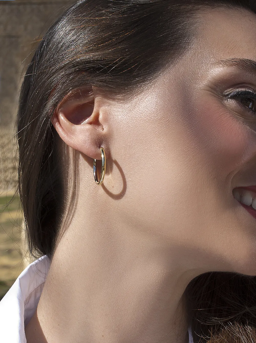 Pendientes bicolor de plata diseo aro mediano