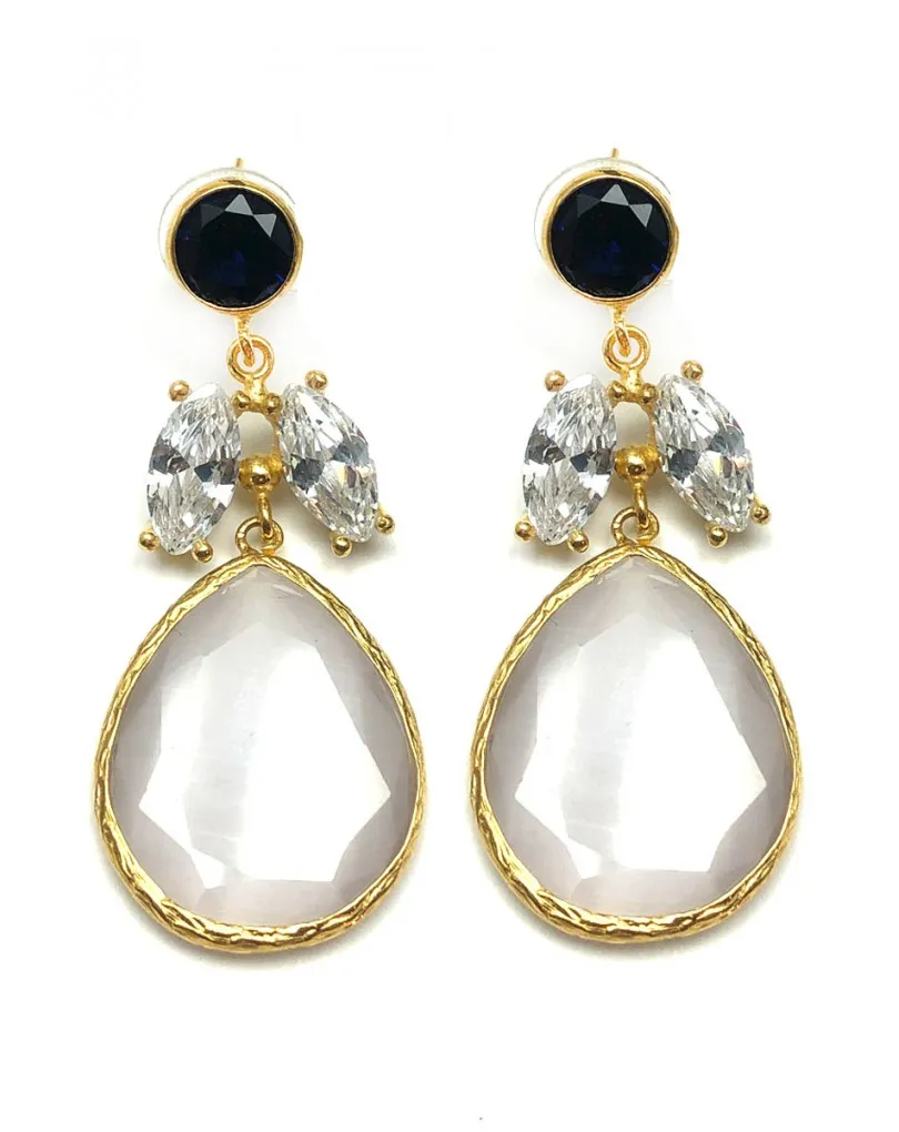 PENDIENTES BLANCOS DE PIEDRAS DISEÑO SOFISTICADO PARA TU LOOK DE FIESTA