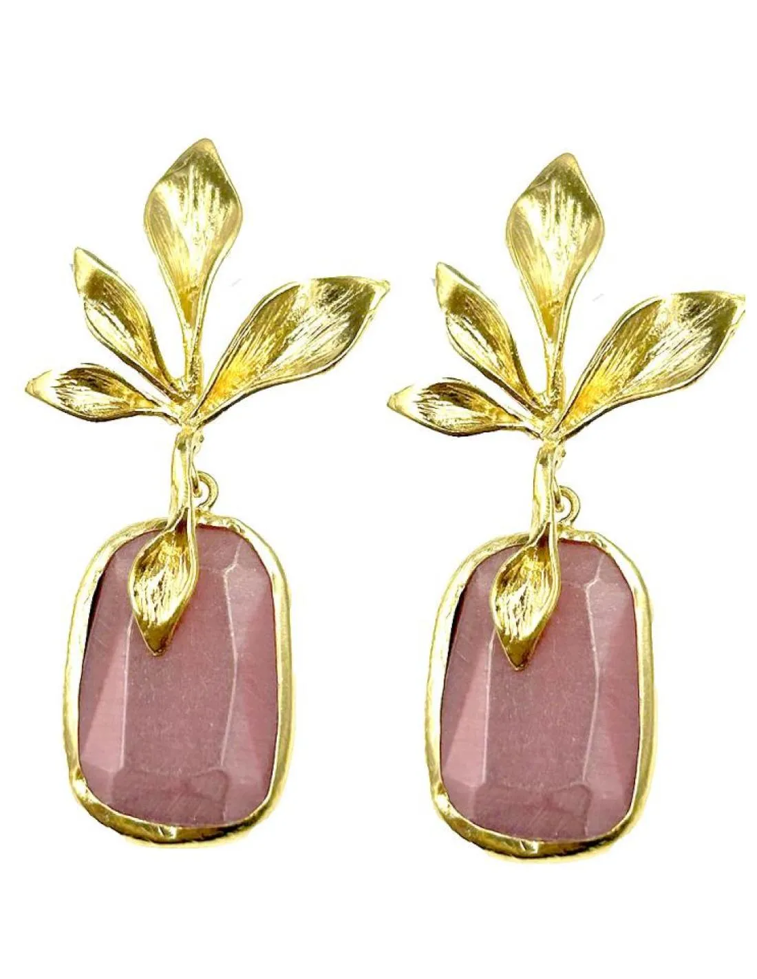 PENDIENTES BODA DE PIEDRAS ROSAS CON DORADO PARA EVENTOS Y BODAS