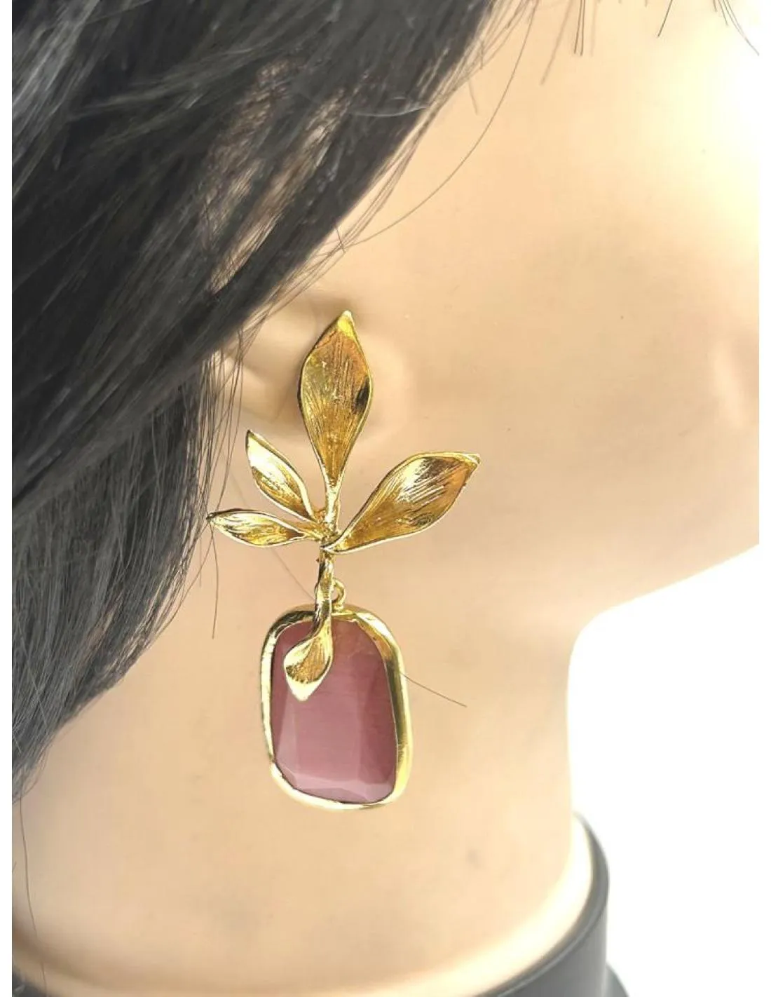 PENDIENTES BODA DE PIEDRAS ROSAS CON DORADO PARA EVENTOS Y BODAS