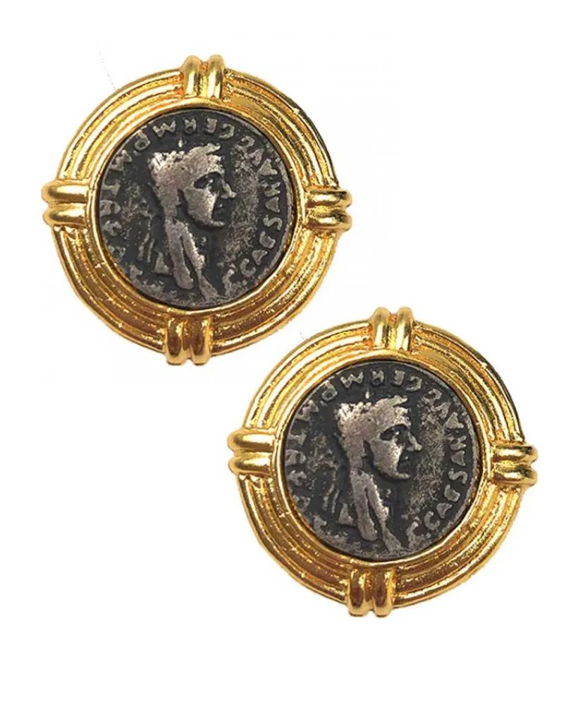 PENDIENTES DE MUJER CON MONEDAS DISEÑO CORTO DE BOTON