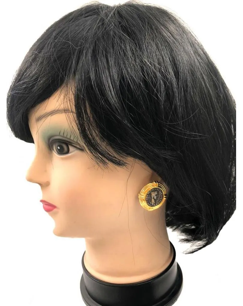 PENDIENTES DE MUJER CON MONEDAS DISEÑO CORTO DE BOTON