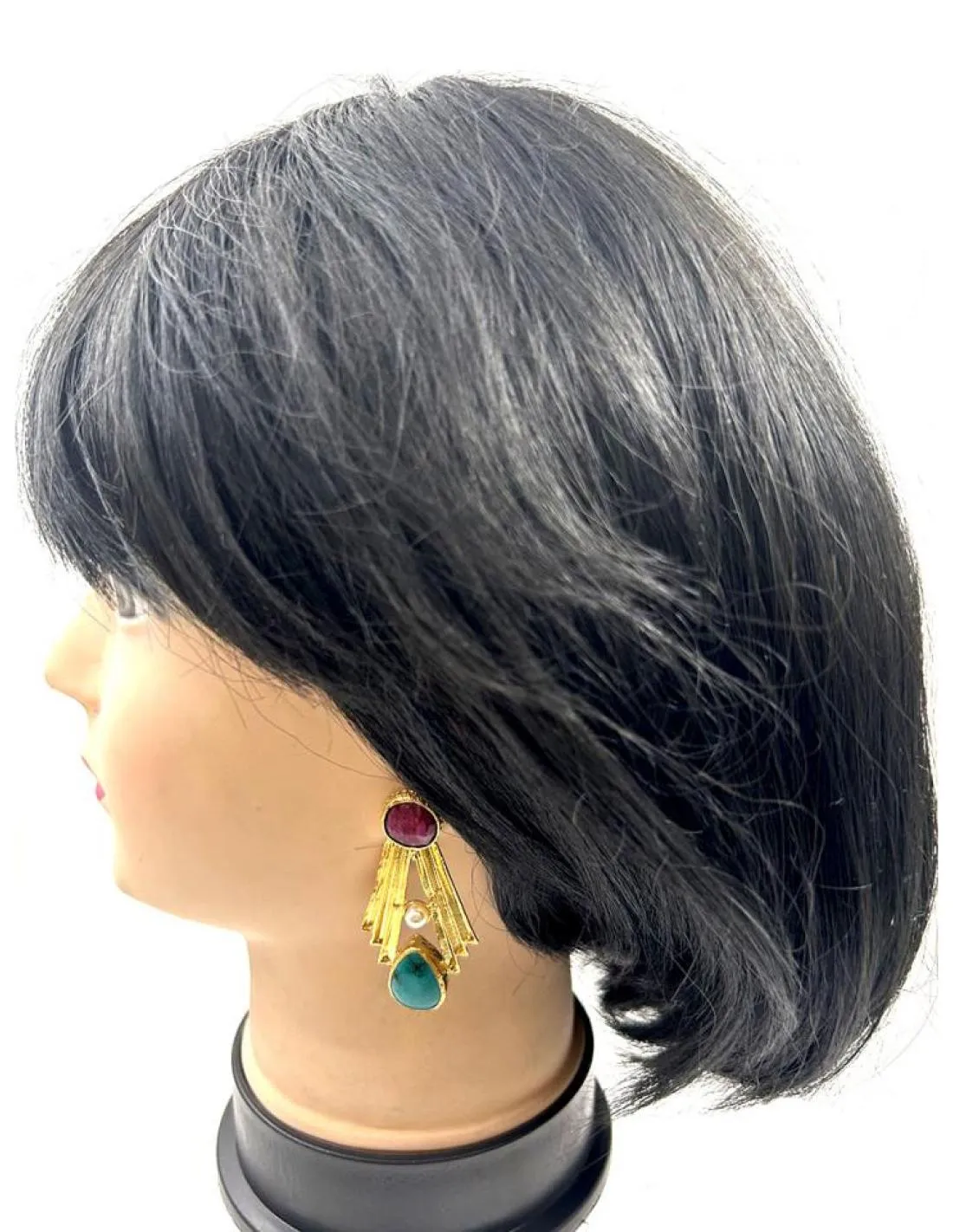 PENDIENTES DORADOS CON PIEDRAS VINO Y TURQUESAS PARA EVENTOS