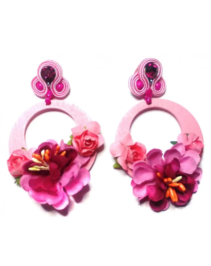 PENDIENTES FLAMENCA COLOR ROSA DE DISEÑO