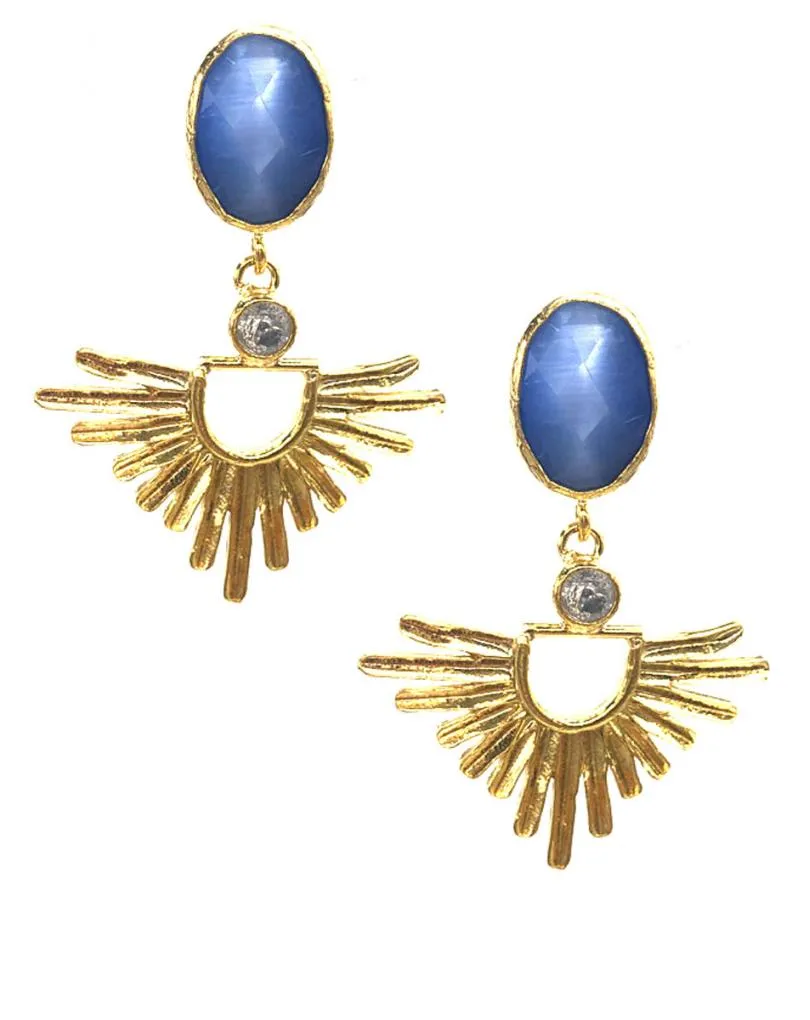 PENDIENTES LARGOS AZULES Y DORADOS MODERNOS ORIGINALES DE ALTA BISUTERÍA