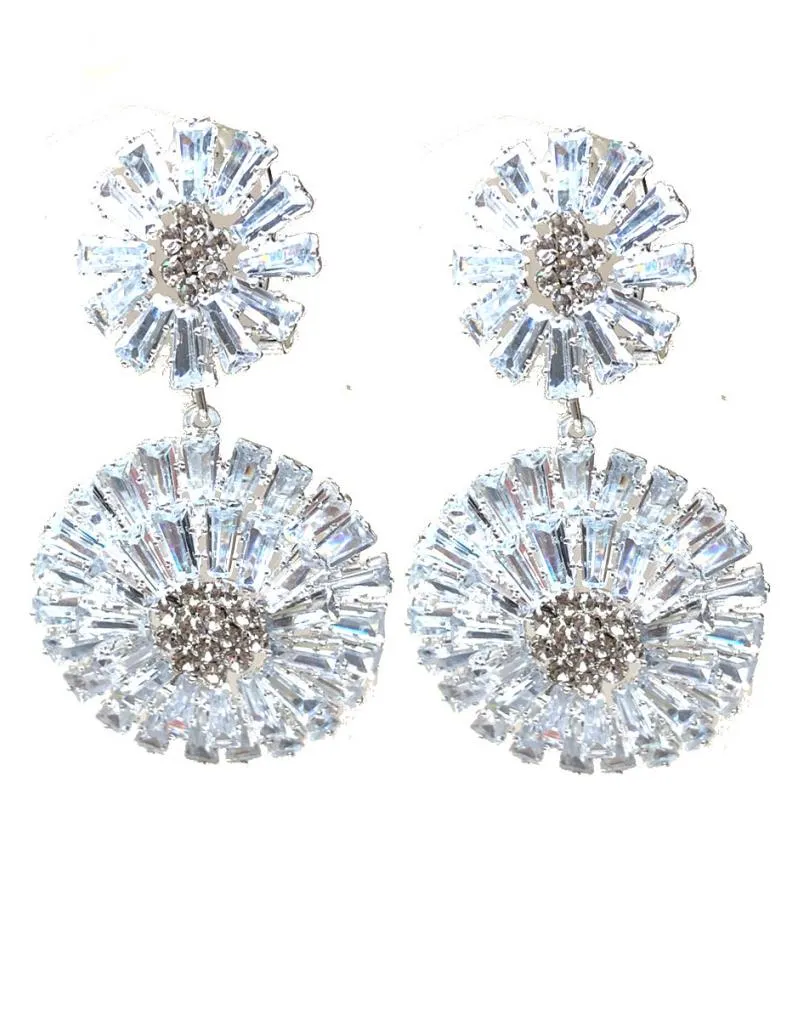 PENDIENTES LARGOS PARA BODAS DISEÑO DE ROSETON BAGUETTE