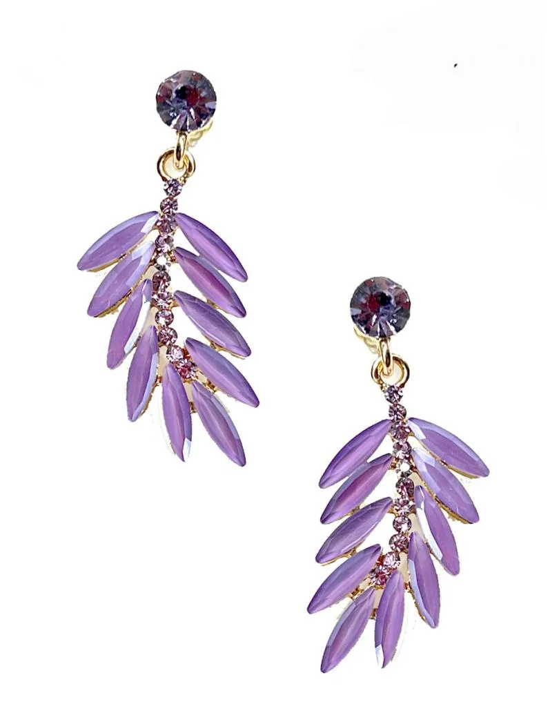 PENDIENTES MORADOS PARA MUJER DISEÑO LARGO DE HOJITA