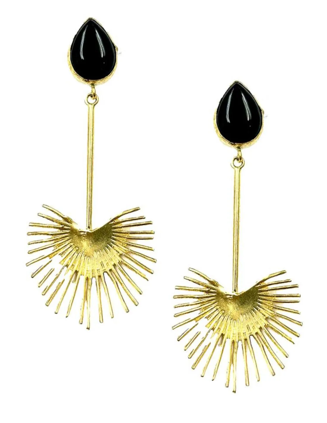PENDIENTES MUJER DORADOS LARGOS Y PIEDRAS NEGRAS PARA EVENTOS Y BODAS