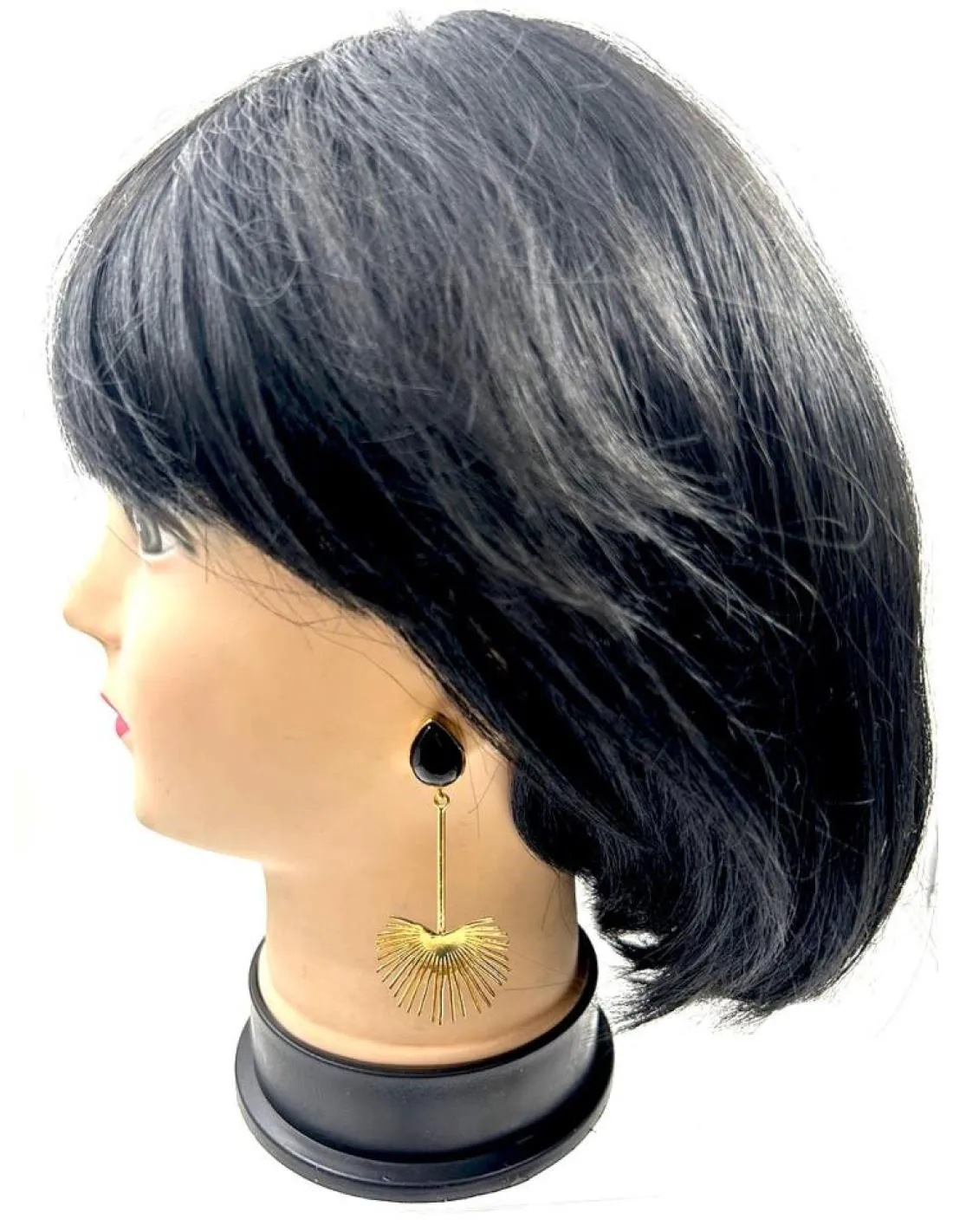 PENDIENTES MUJER DORADOS LARGOS Y PIEDRAS NEGRAS PARA EVENTOS Y BODAS