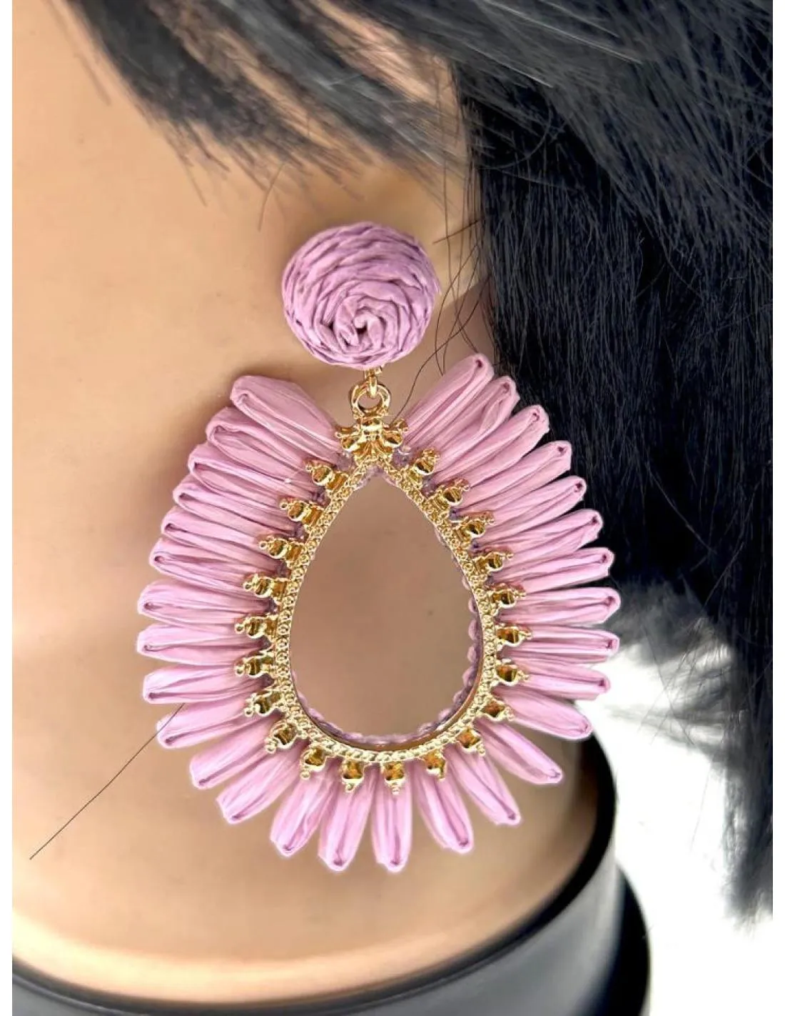 PENDIENTES MUJER LILAS RAFIA PARA EL VERANO