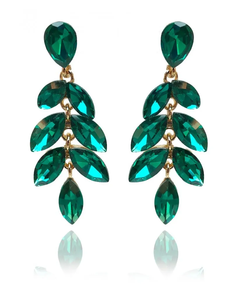 PENDIENTES VERDES PARA MUJER CON FINO DISEÑO DE CASCADA DE HOJITAS