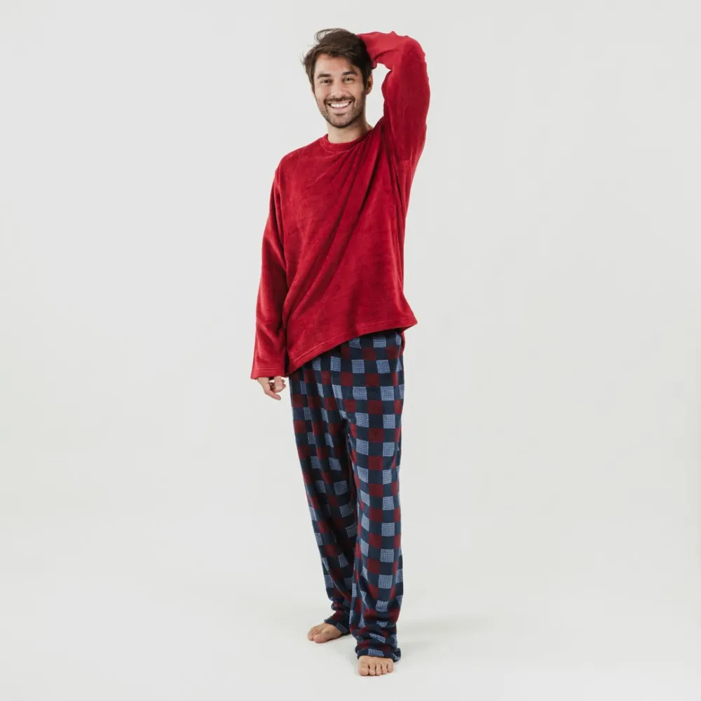 Pijama coral hombre Blas burdeos