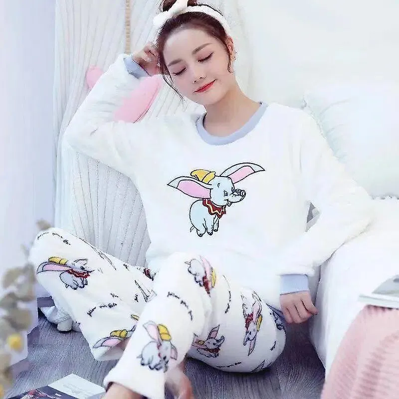 Pijama de lana de coral Mujeres Invierno Engrosamiento cálido Más terciopelo Linda franela Otoño Y