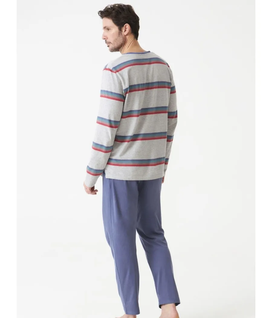 Pijama Homewear hombre invierno J&J Brothers rayas algodón viscosa bolsillos