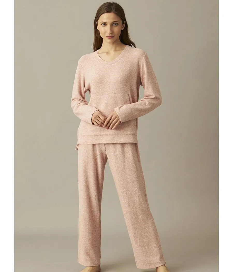 Pijama Homewear mujer invierno J&J Brothers rosa punto bolsillos