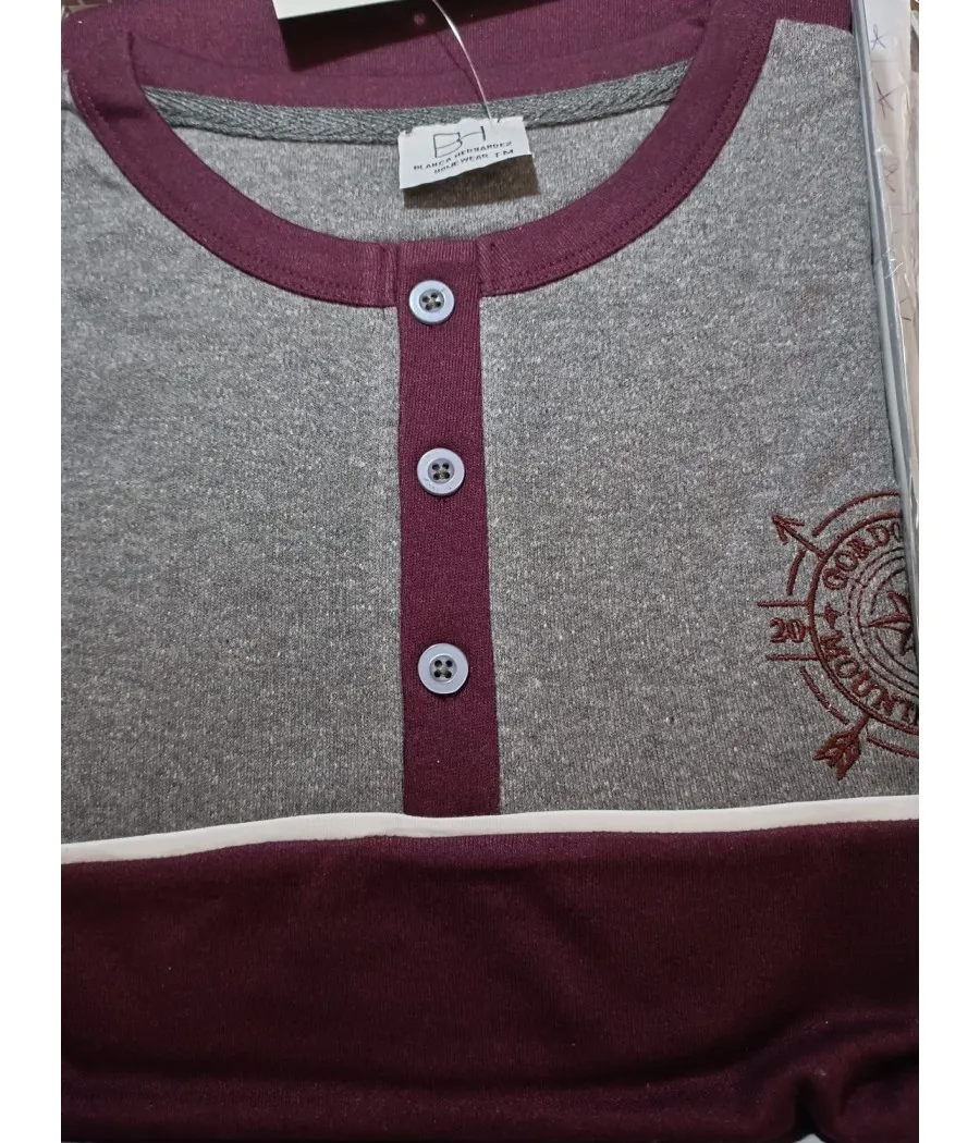 Pijama invierno hombre Blanca Hernández burdeos algodón Inviernal
