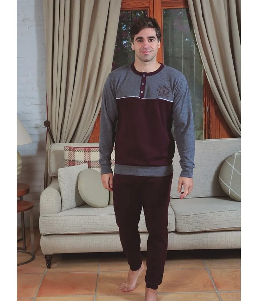 Pijama invierno hombre Blanca Hernández burdeos algodón Inviernal