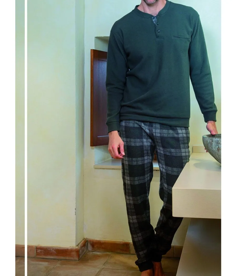 Pijama invierno hombre Muslher cuello abierto tapeta punto Milano verde