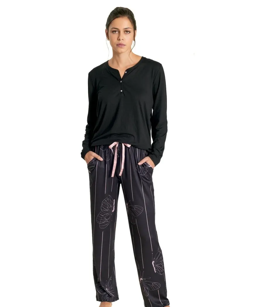 Pijama mujer otoño invierno Muidemi punto negro bolsillos