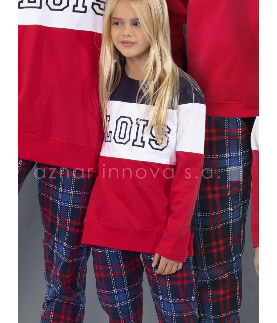 Pijama niña Lois colección familiar rojo sport algodón