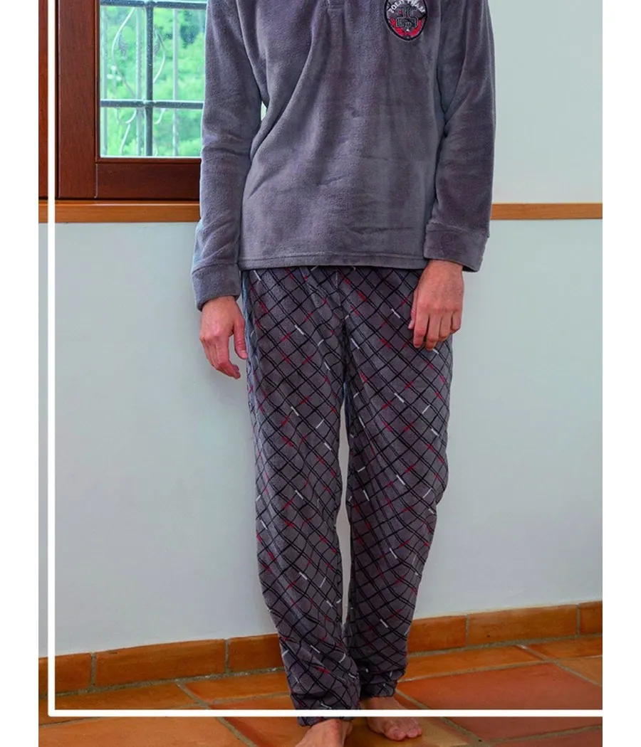 Pijama térmico hombre Muslher gris cuello abierto tapeta coralina