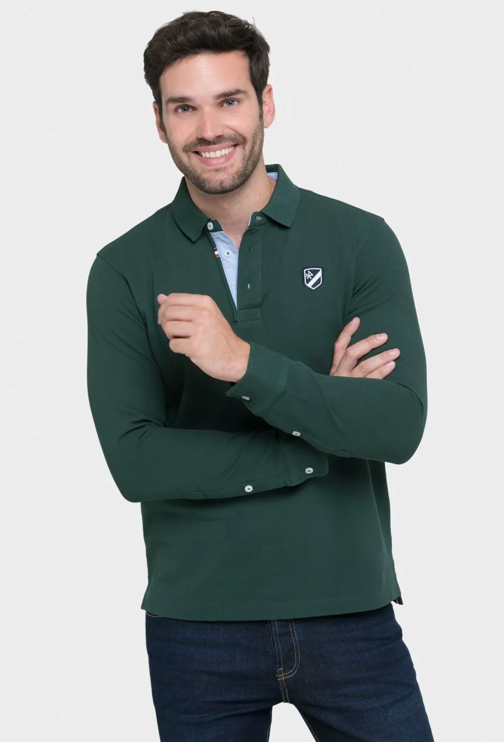 Polo clásico de manga larga color verde