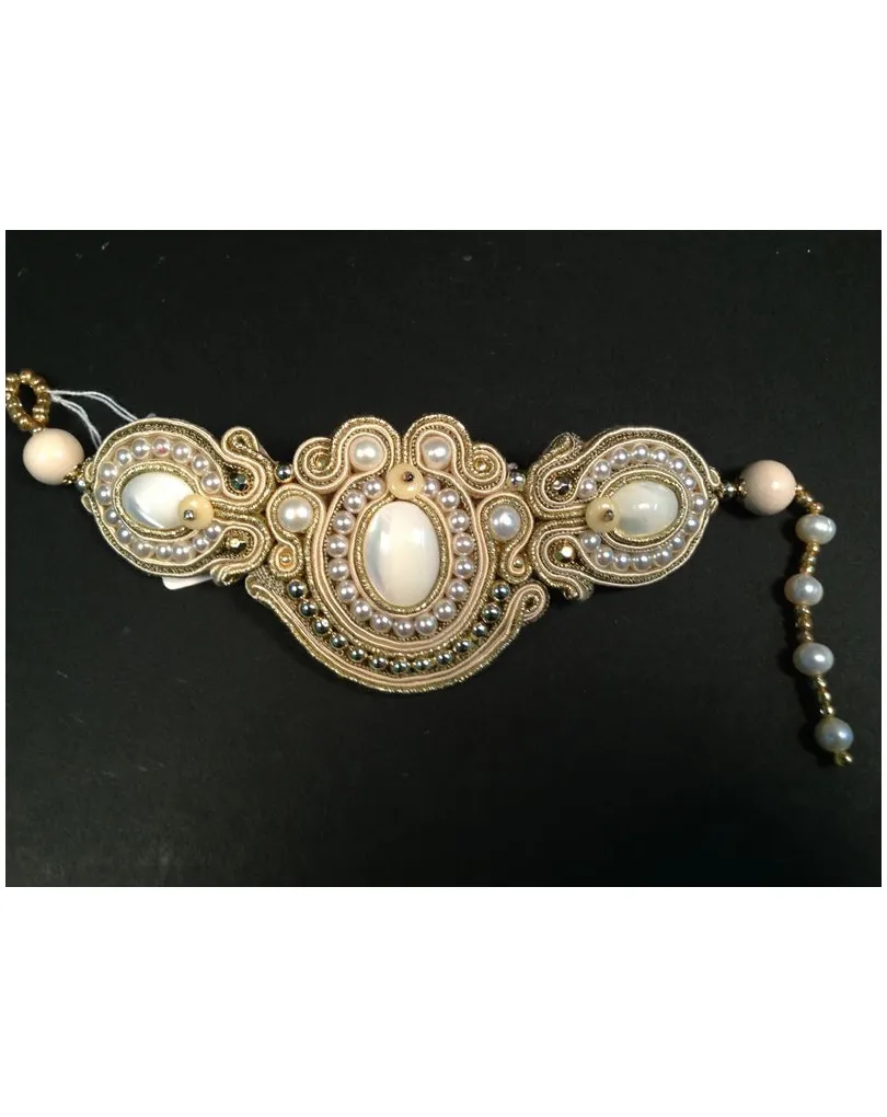 PULSERA DE DISEÑO SOUTACHE, BEIGE GRANDE