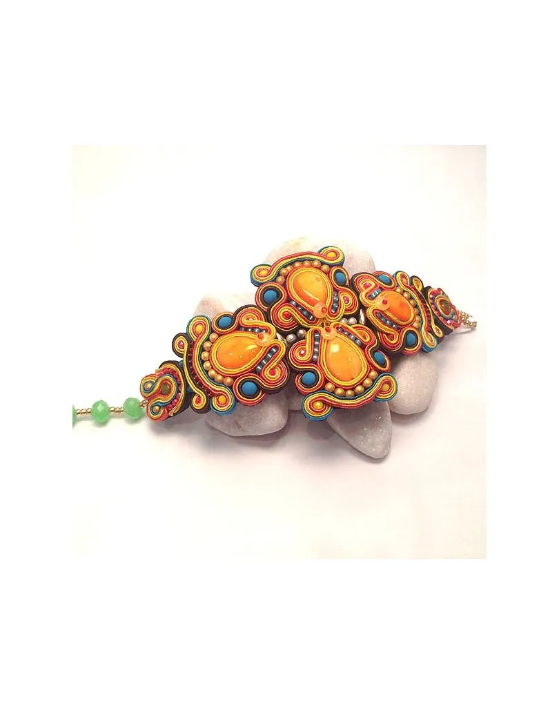 PULSERA DE DISEÑO SOUTACHE,GRANDE  CONJUNTO NARANJA