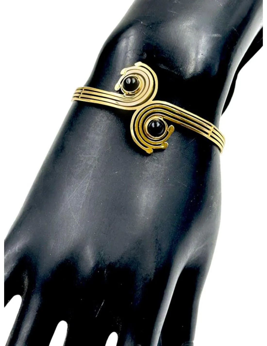 PULSERAS DORADAS Y NEGRAS PARA MUJER DISEÑO DE ESPIRALES