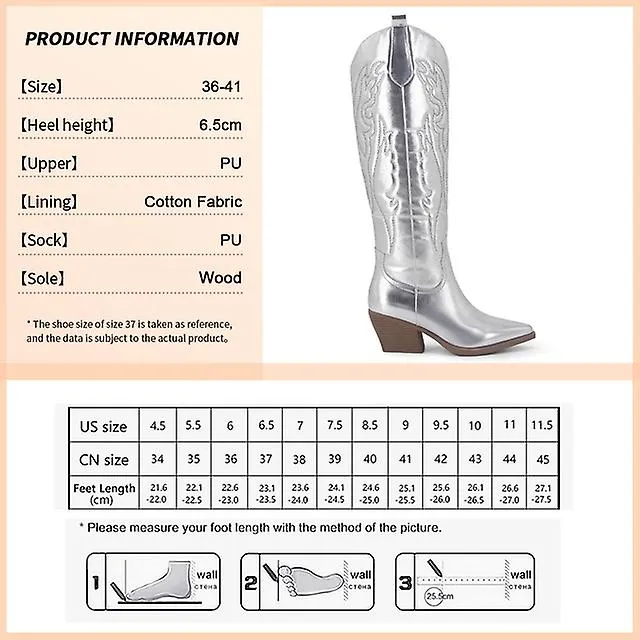 Retro Otoño Invierno Botas altas de rodilla blanca Talla grande 41 Mujeres Cómoda Caminando Bota vaquera occidental femenina par