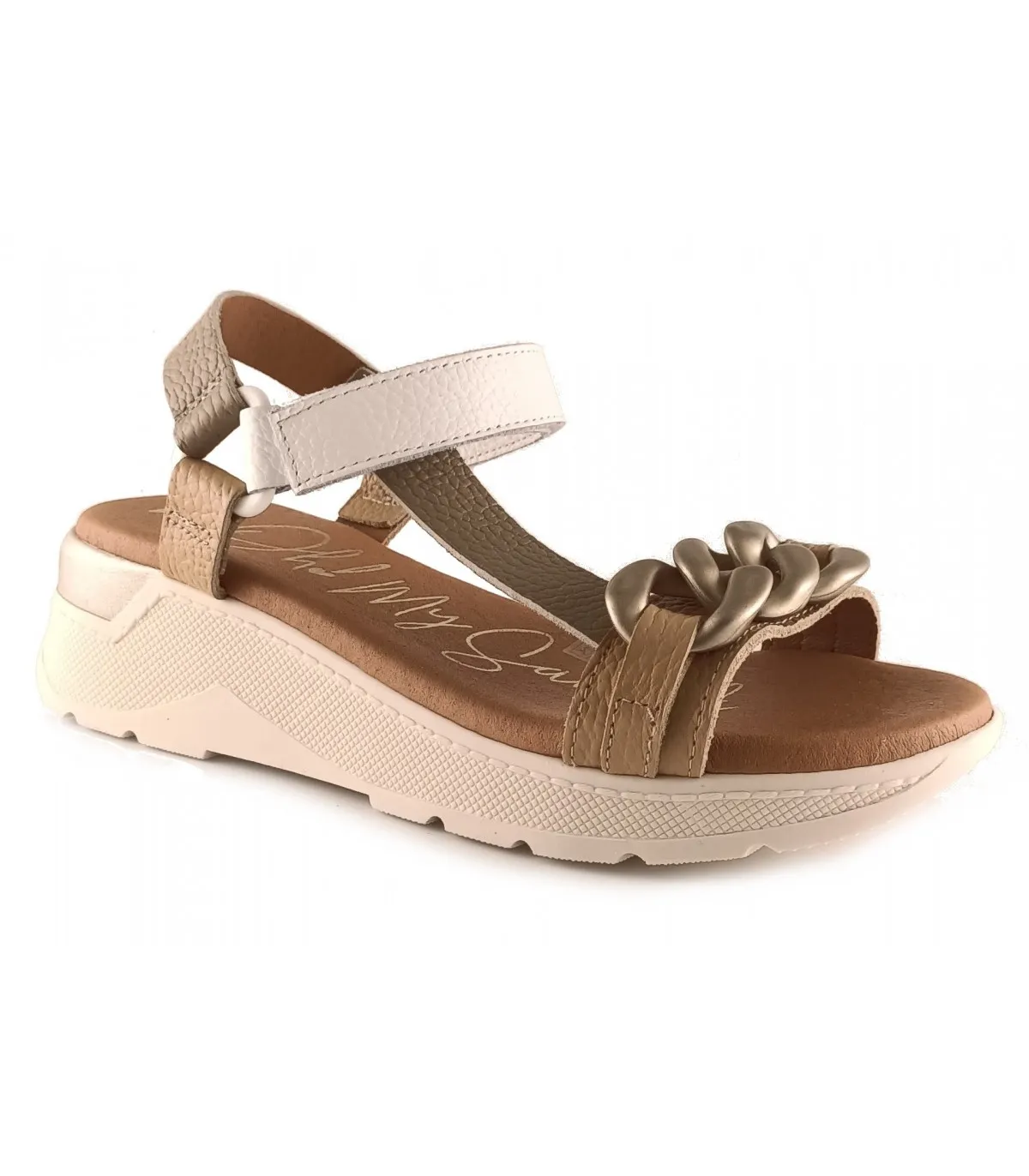 Sandalia con velcros para mujer en piel taupe