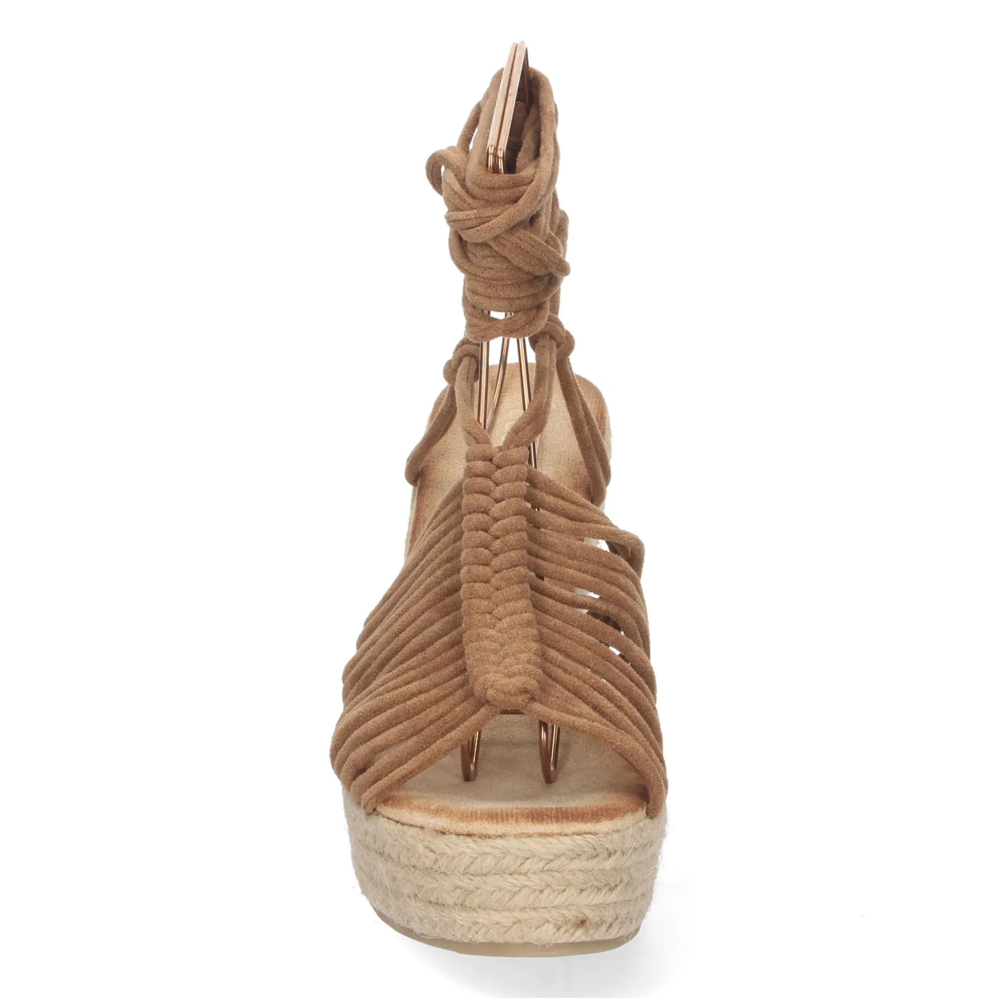 Sandalias de cuña forrada de yute diseño tiras color camel