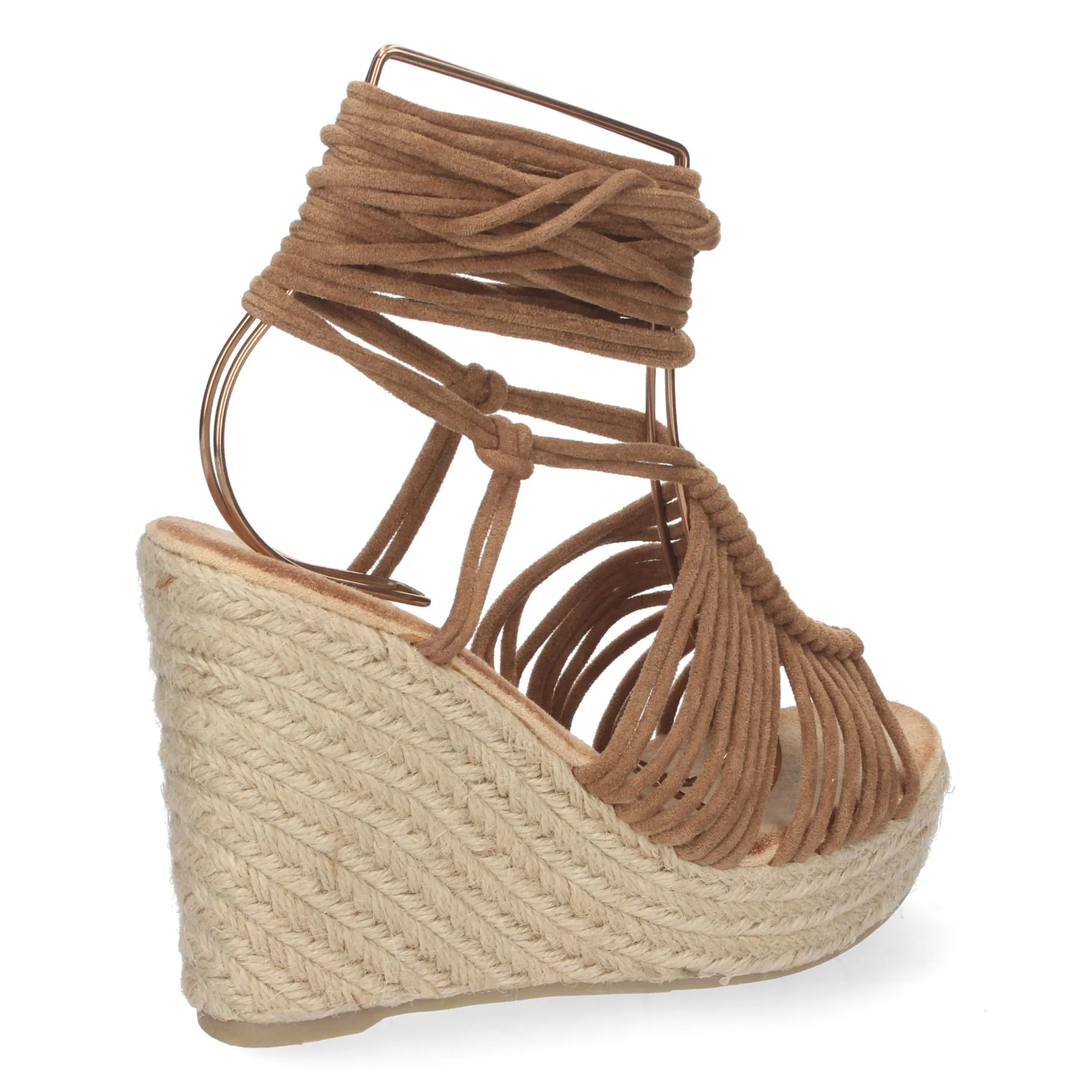 Sandalias de cuña forrada de yute diseño tiras color camel