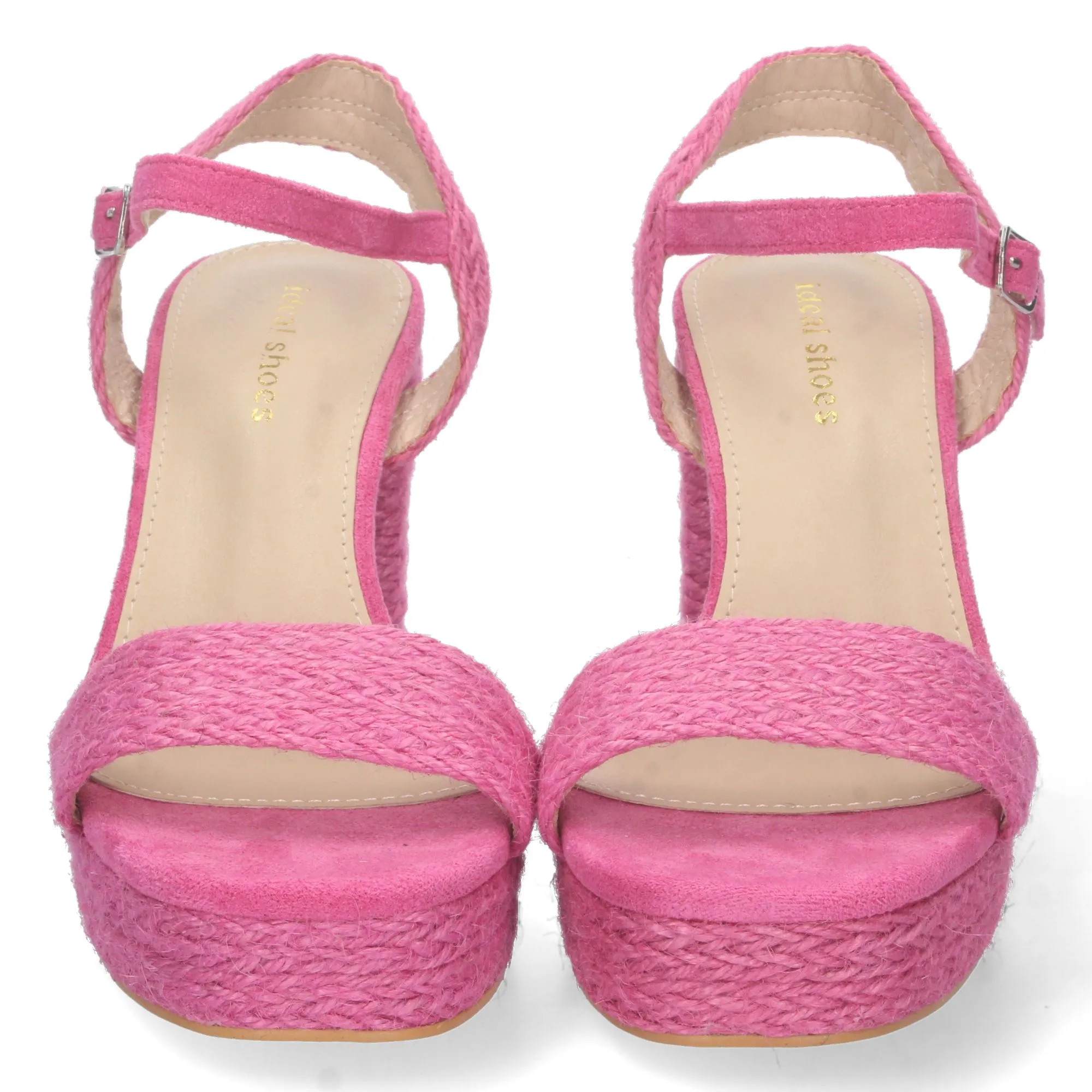 Sandalias de tacón alto con yute y hebilla pala simple mujer color fucsia 8873