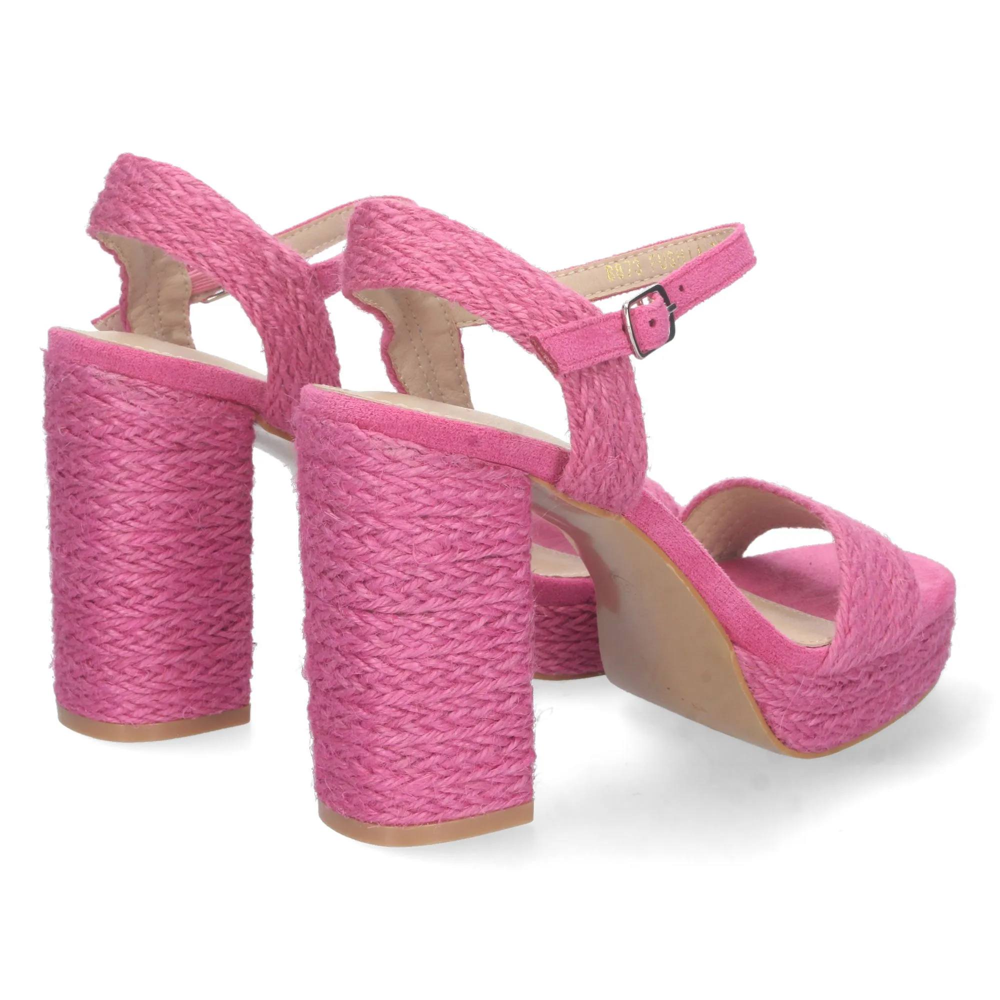 Sandalias de tacón alto con yute y hebilla pala simple mujer color fucsia 8873